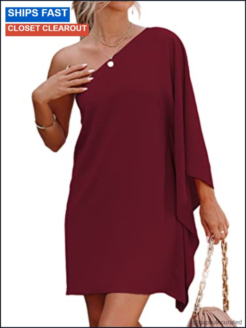 Women's One Shoulder Ruffle Mini Dress Batwing Sleeve Party Club Bodycon